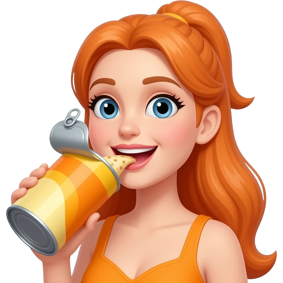 orange costume woman eating large canned food closeup emoji