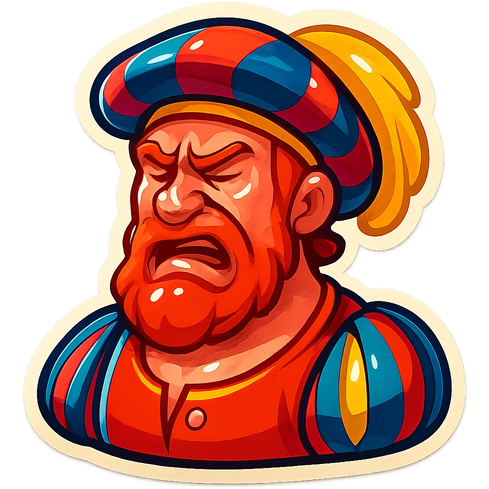 Red-bearded Landsknecht bust showing disgust emoji