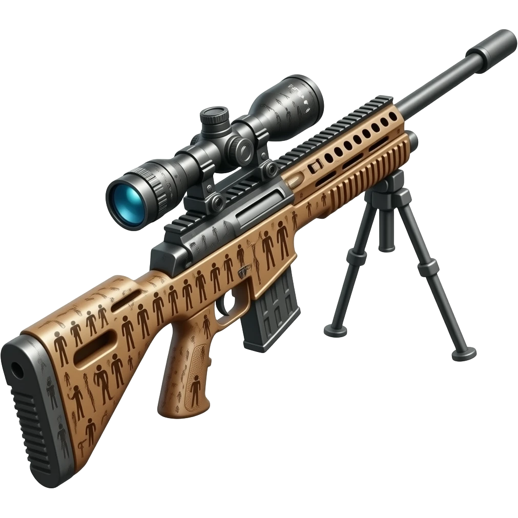 High detailed sniper gun that’s 8 feet long with a thermal scope made out of stick men emoji