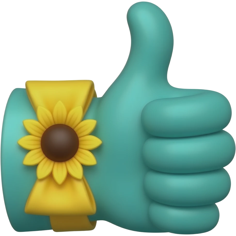 teal thumbs up with yellow sunflower bow on cuff emoji