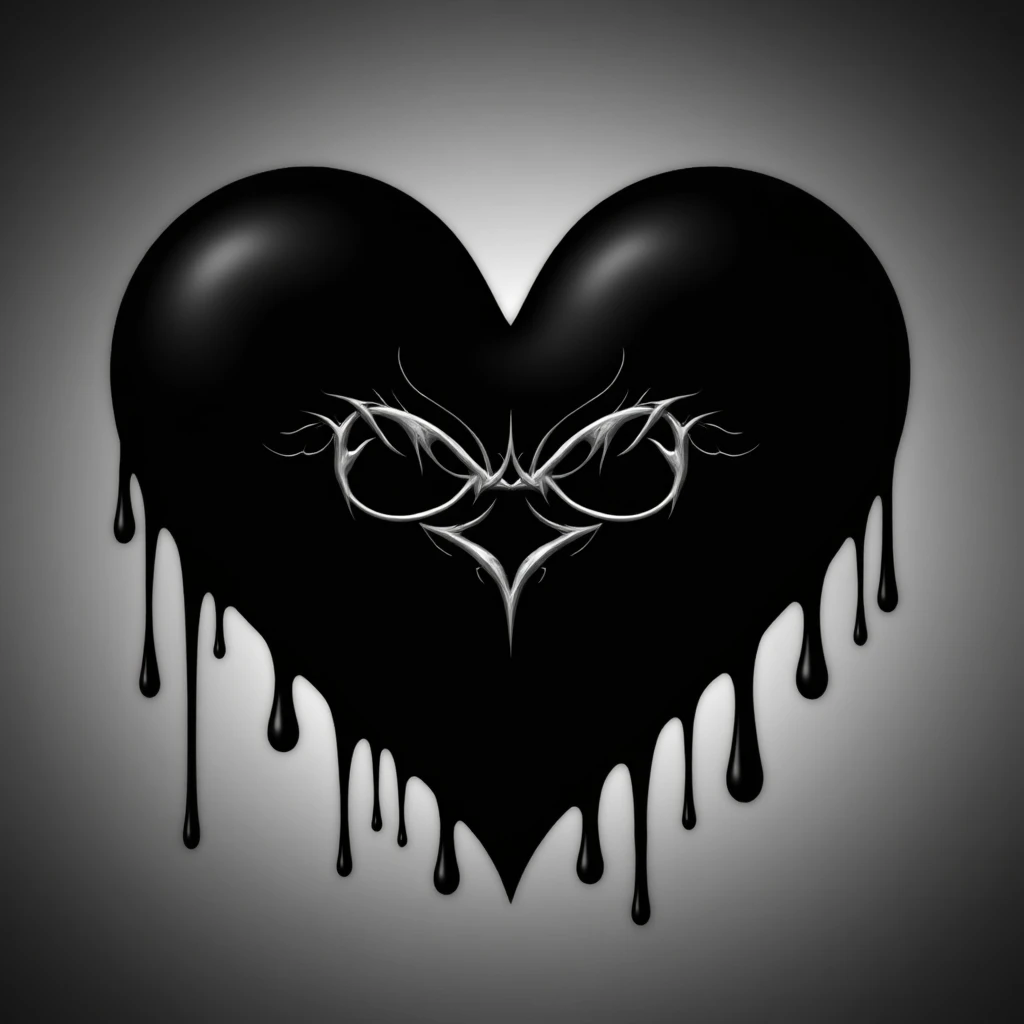 gothic heart with dripping black paint, professional photography style emoji