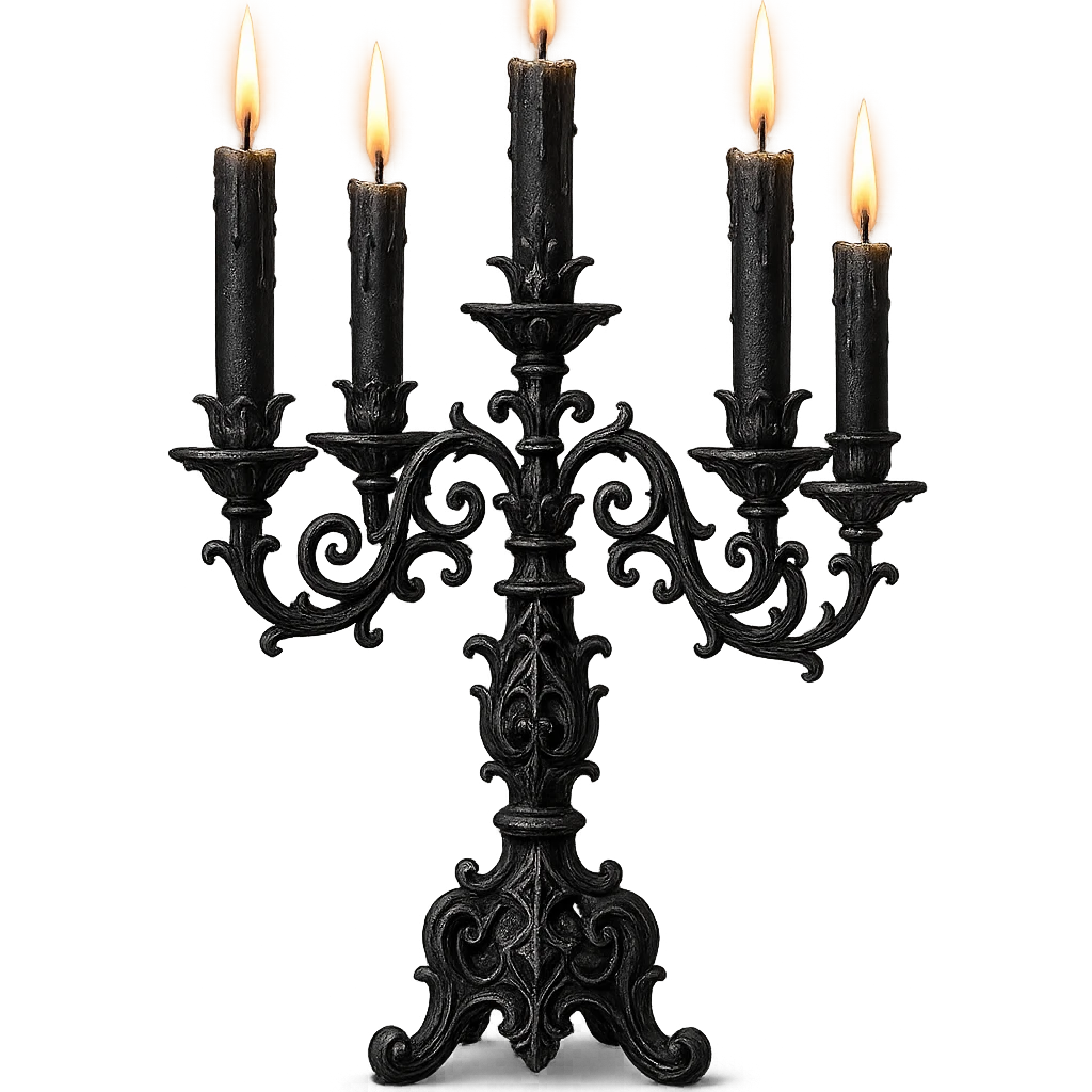 gothic candelabra, black and silver, intricate and dramatic, no background emoji
