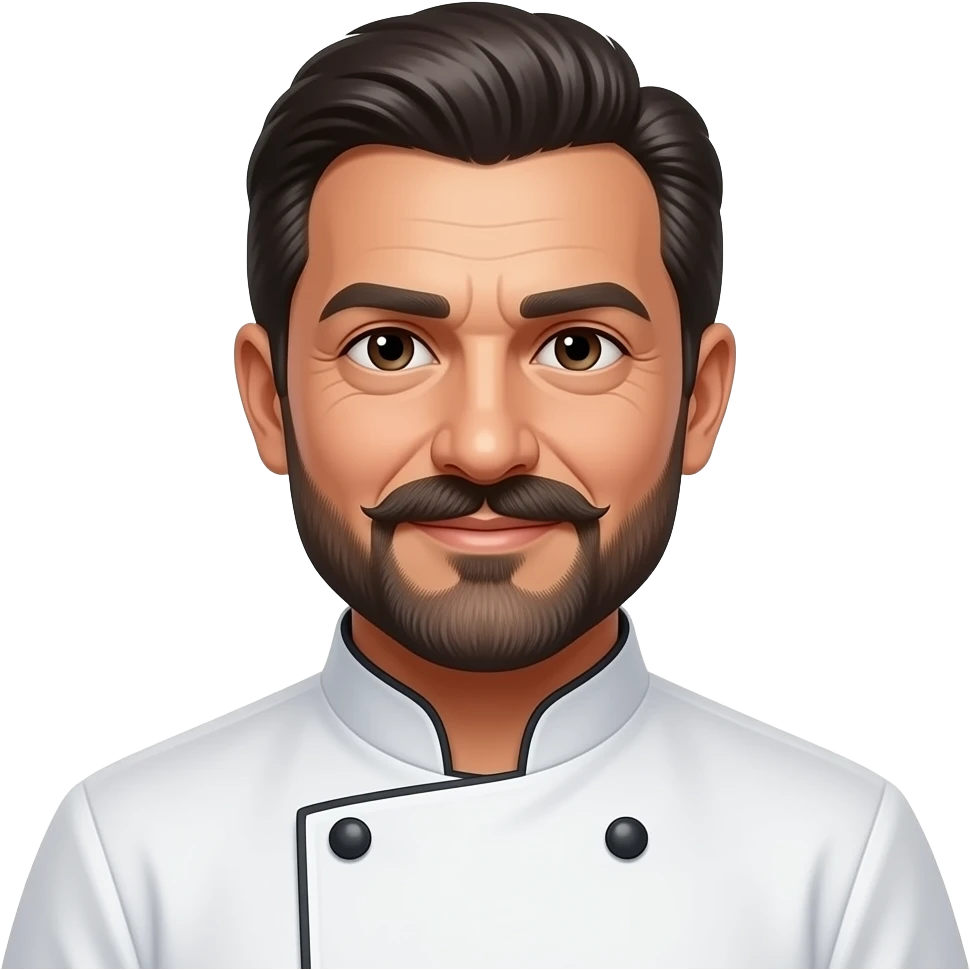 a middle age man with beared and mostache chef uniform emoji