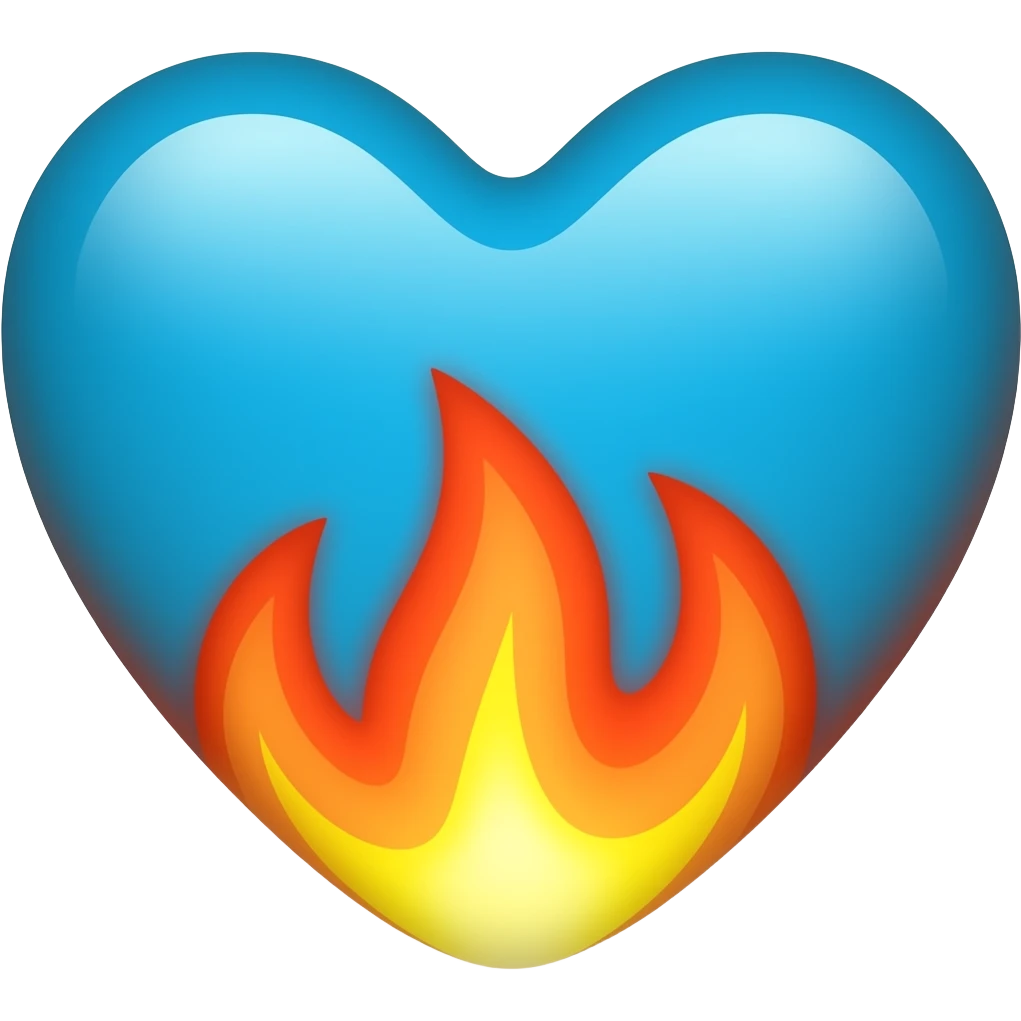 A heart on fire, all blue emoji
