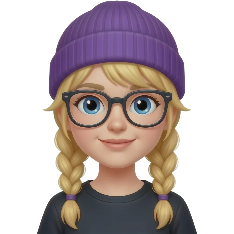 braided blond girl with purple beanie and glassess emoji
