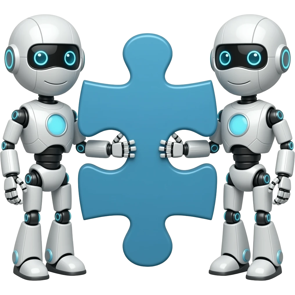 blue puzzles between two robots emoji