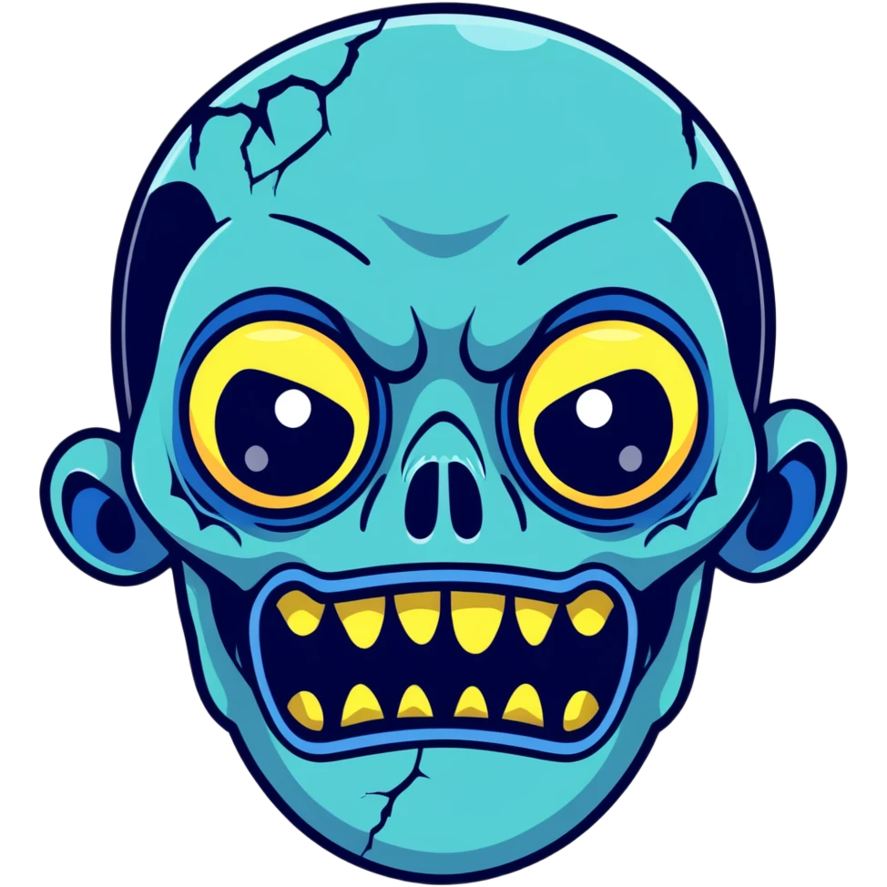 blue zombie face with bright glowing eyes and white outline emoji