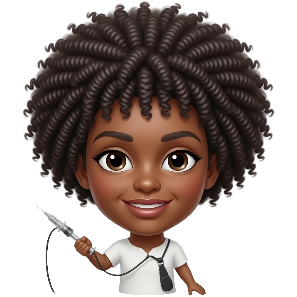 femme noire coiffure afro talons,aiguille fouet a la main emoji