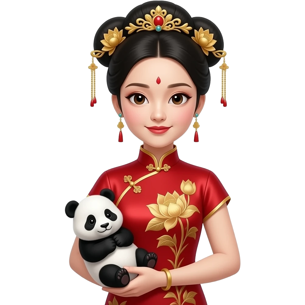 blue Chinese Princess with baby panda closeup emoji