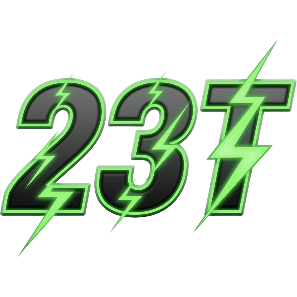 23T in neon green and black for racing numbers and lightening bolts emoji