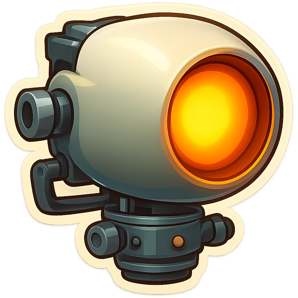 Spotlight in retro stickers style, pointing to the right, no beam. emoji