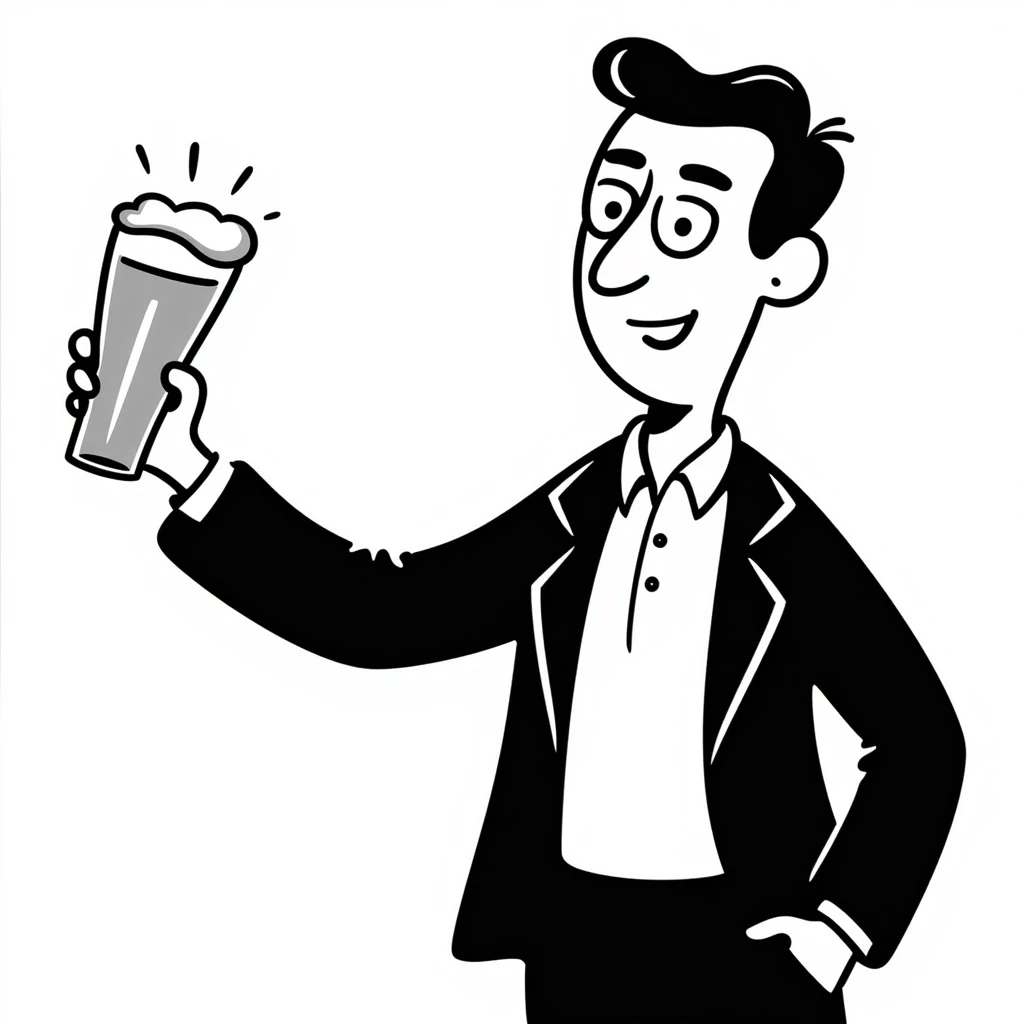 Nigel Farage sipping a pint of lager, hand drawn doodle style emoji