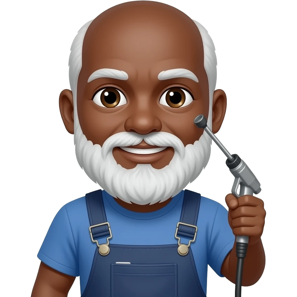 bald head black guy white beard pressure washer emoji