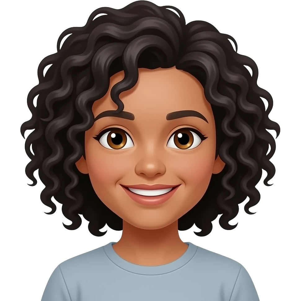 I want a person with brown eyes and black curly hair with a light brown skin tone and smile without showing teeth emoji