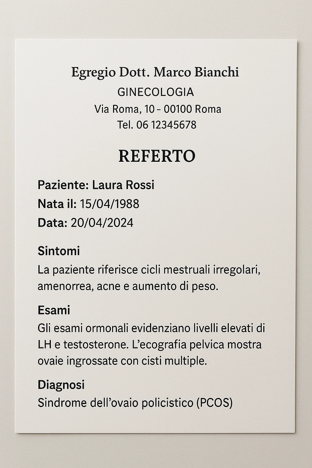 Diagnosi di PCOS data dal ginecologo in italiano emoji