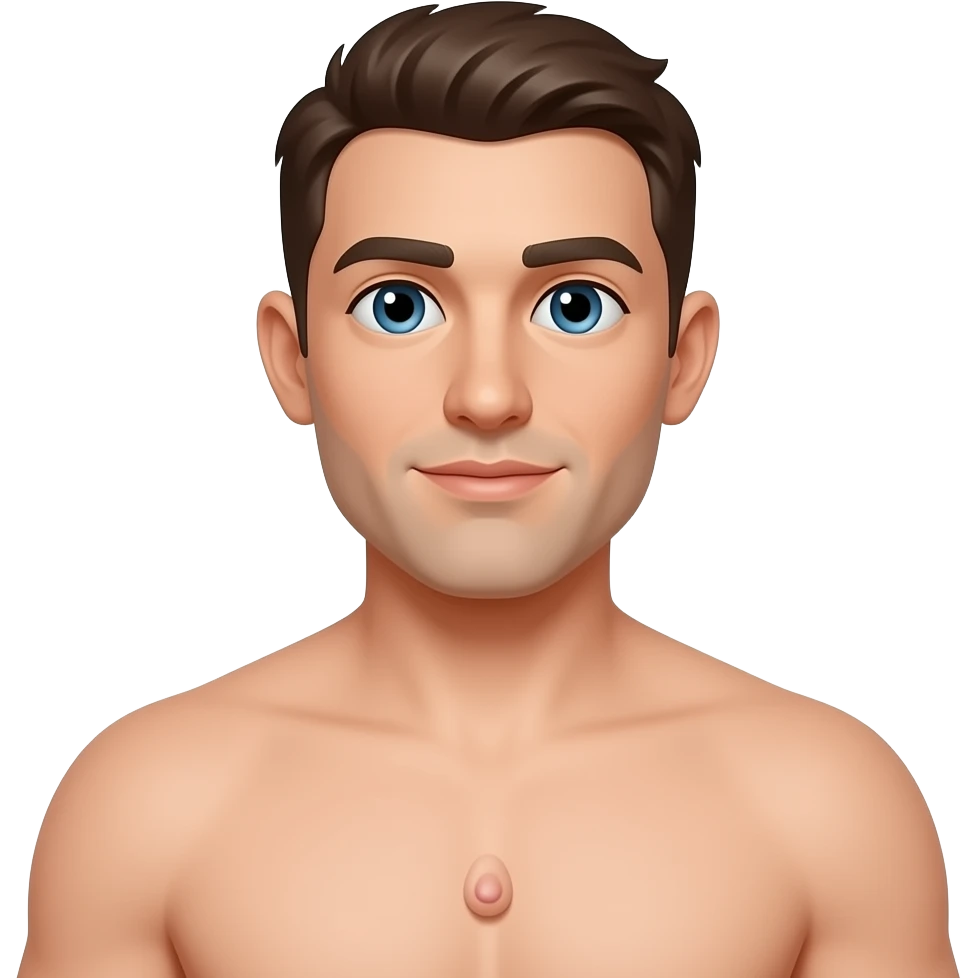 Un hombre desnudo con un pene emoji