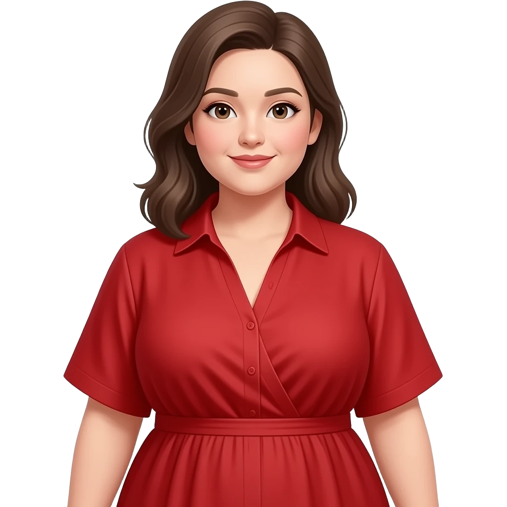 can you make her a little bit bigger and replace the red shirt for a v line red loose dress shirt that is tight in the middle? emoji