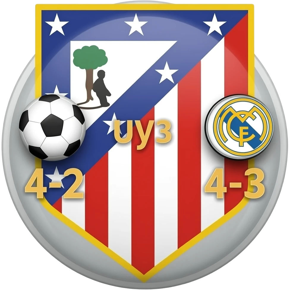 hazme un cartel con el resultado del ultimo derbi entre el Atlético de Madrid y el Real Madrid (4-3 ganado el Atleti) emoji