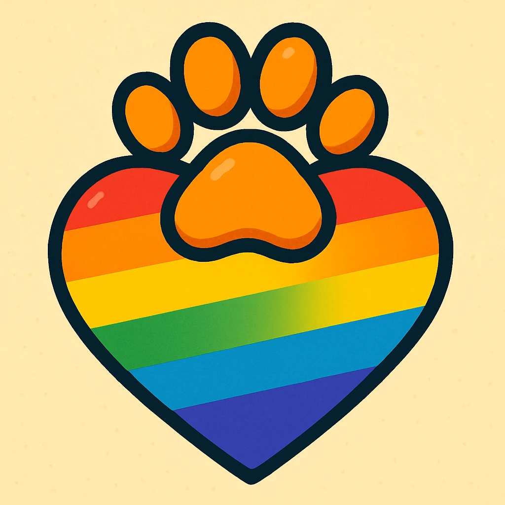 rainbow pride heart with a paw print on top, vibrant toon style, no text emoji