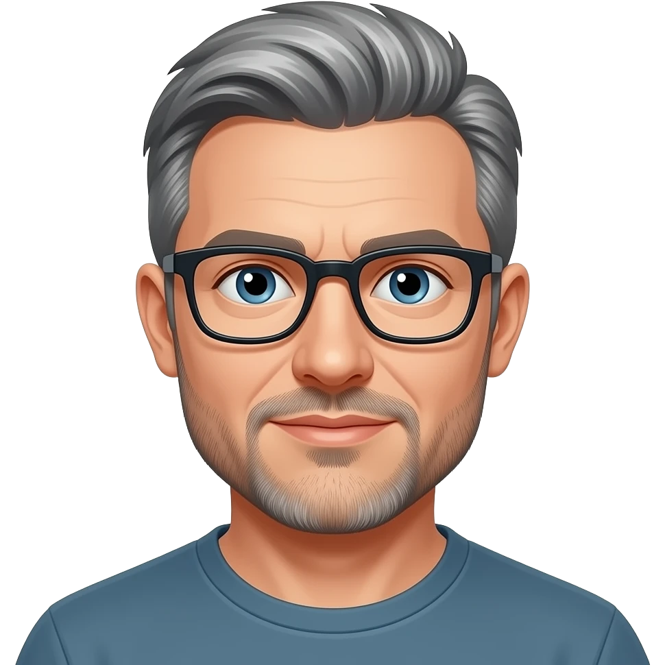 blue eyed man with salt and pepper hair slight goatee and no glasses emoji