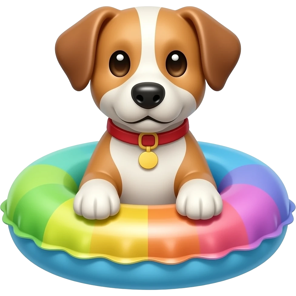 inflatable pool float object icon, colorful swimming ring, glossy plastic texture, a dog sitting in the middle looking to front emoji