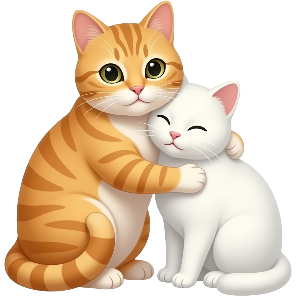 Orange tabby cat cuddle white cat emoji