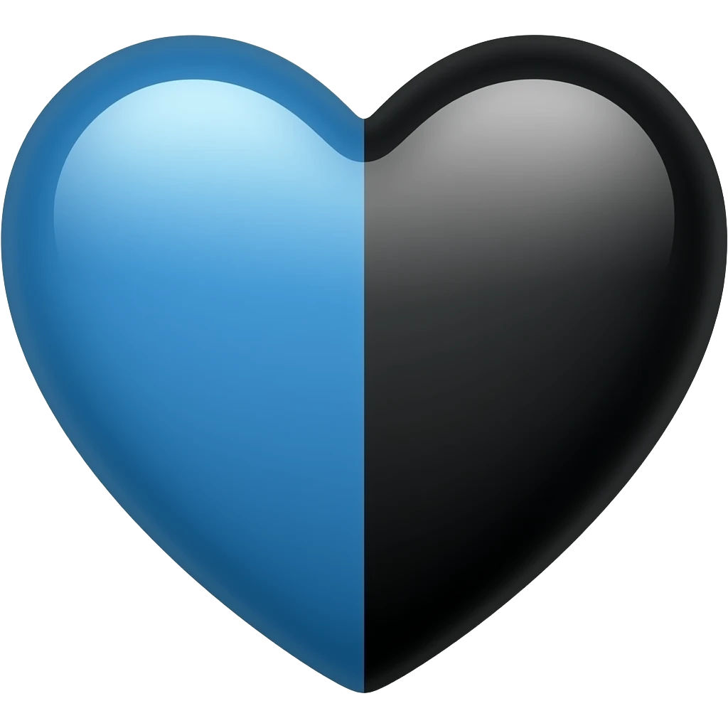 Corazon, mitad azul rey y mitad color negro emoji