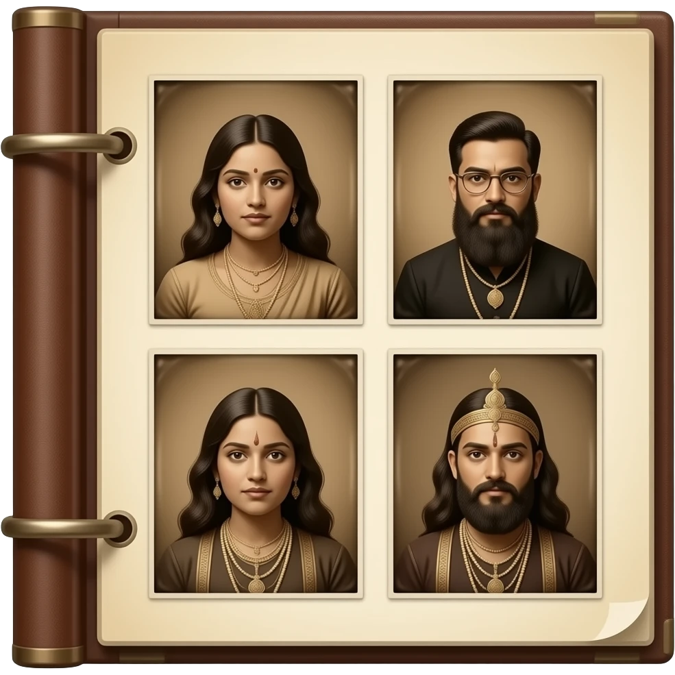 photo album with vintage kama-sutra daguerréotypie photos emoji