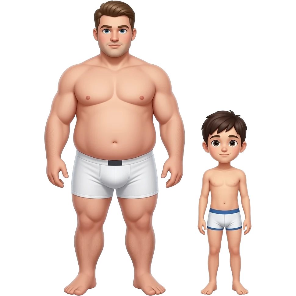 Strong tall wide fat teen, gigantic big dick, cool hairstyle, large dick, large feet, large dick, full body, fat, boy in white boxers, standing next to a short weak thin boy tiny dick underwear 🩲 emoji