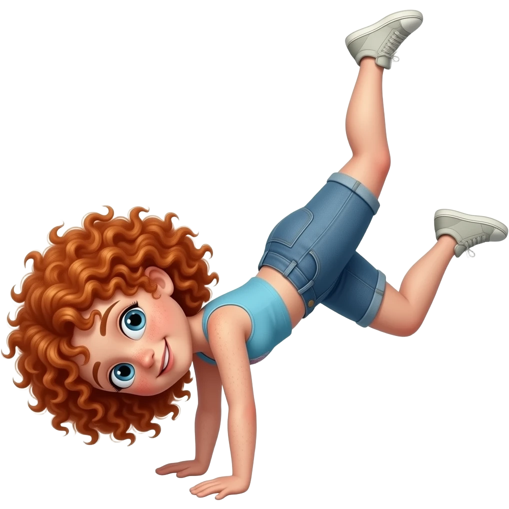 Fille rousse bouclés tâches de rousseur Acrobatie emoji