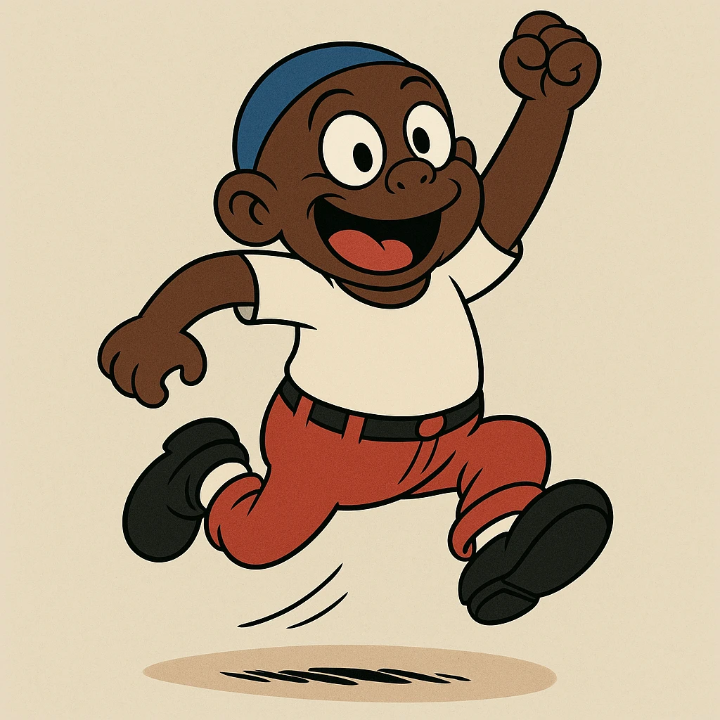 Memín Pinguín jumping, modern cartoon style emoji