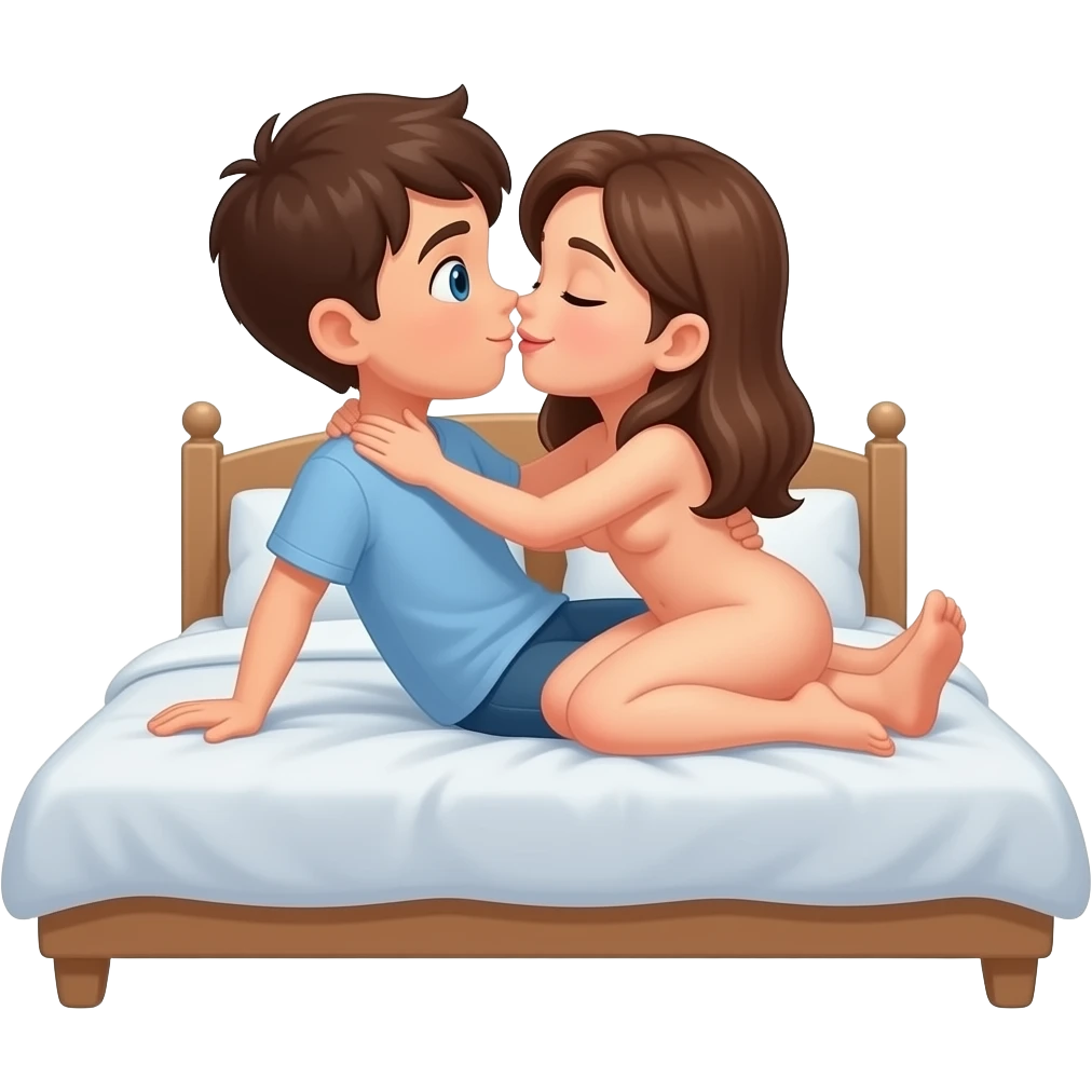 A boy and a naked girl fuck together in a bedroom emoji