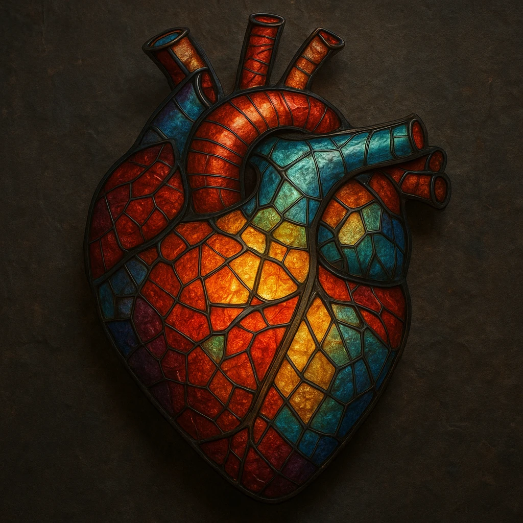heart with a stained glass pattern, realistic digital art style emoji