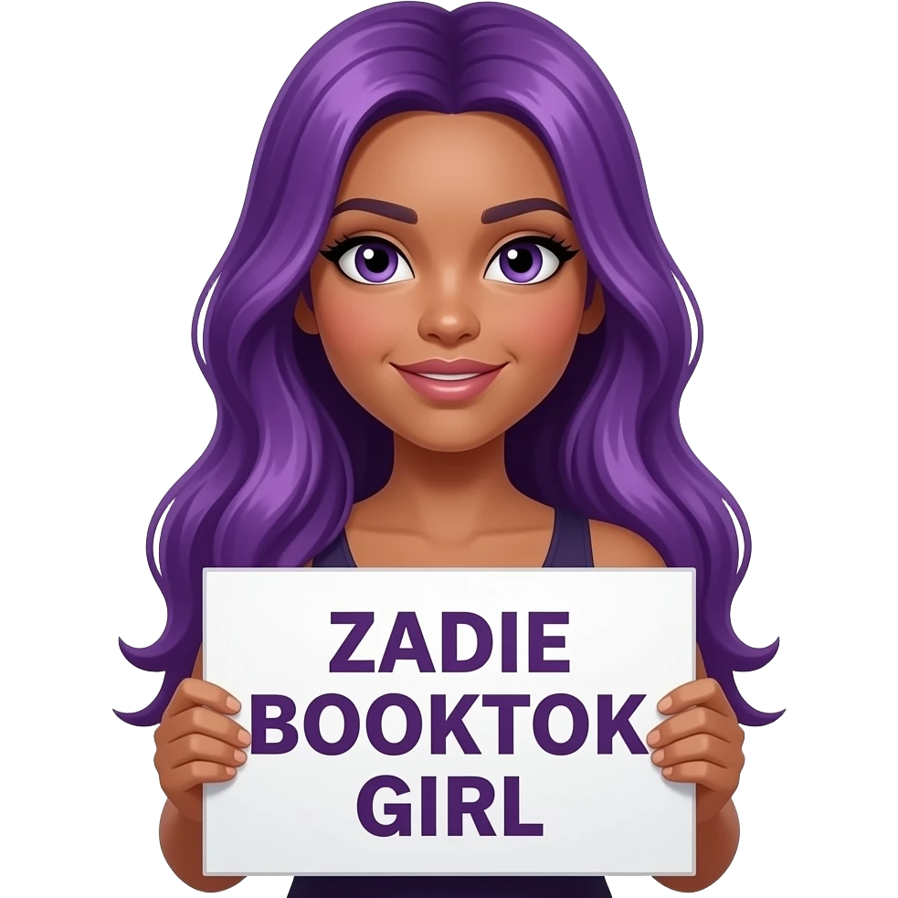 sexy girl with long purple hair holding a ZADIE BOOKTOK GIRL sign emoji