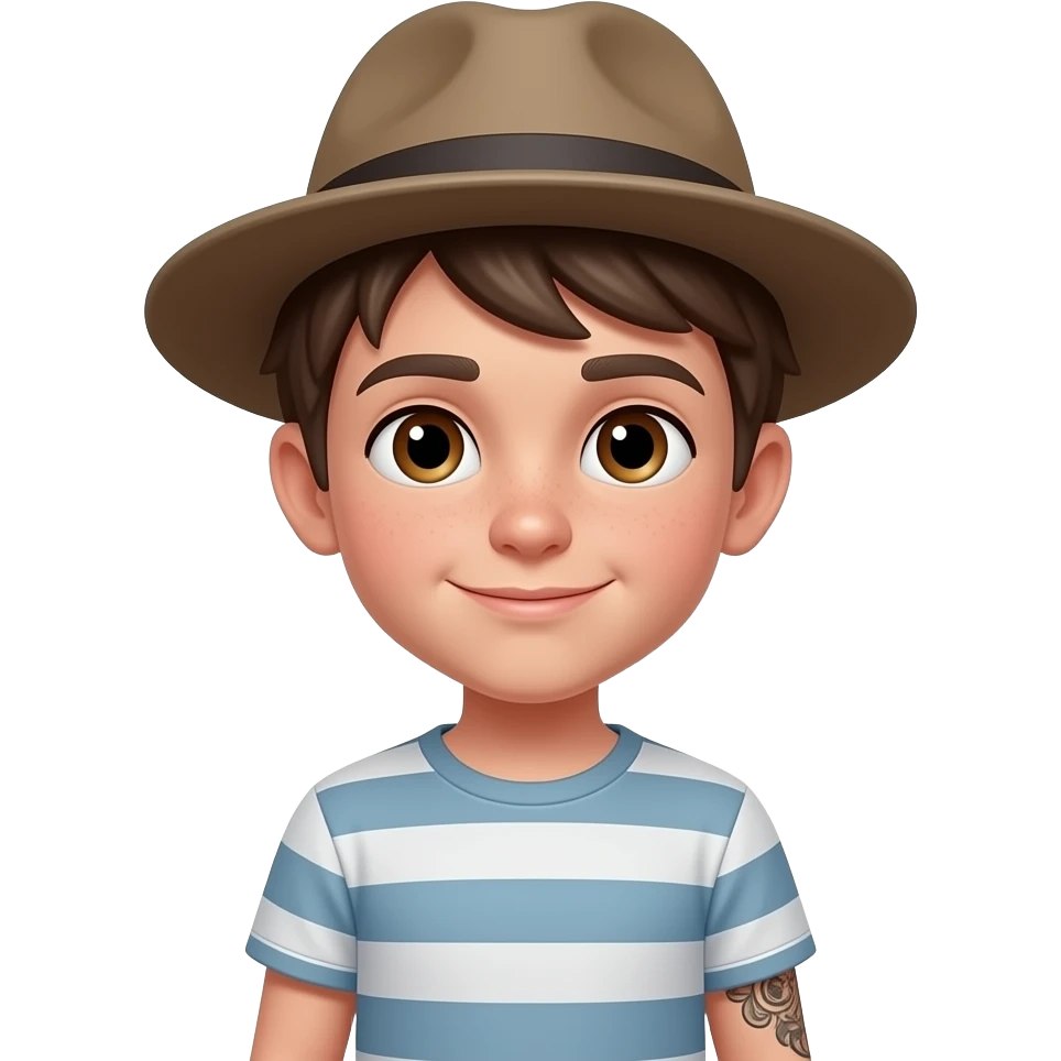 a fair skin tatoo old boy wear hat emoji