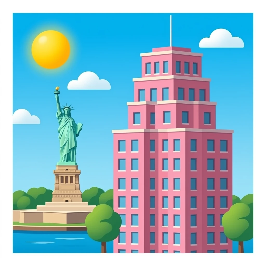 High Pink Building  in New York Central Park statue-of-liberty emoji