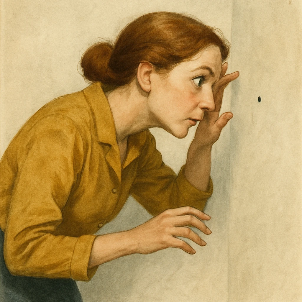 Woman looking for a dot emoji