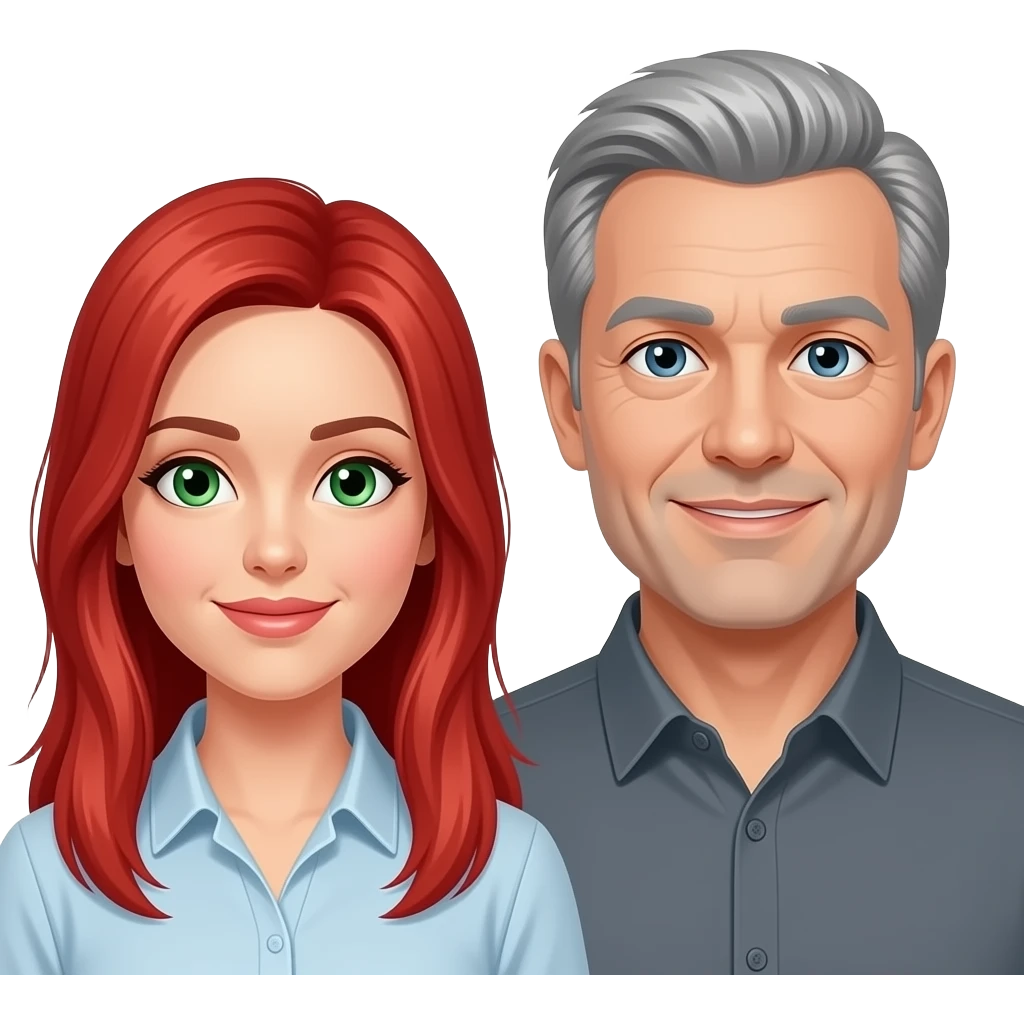 Red head, green eyes with man with grey hair emoji