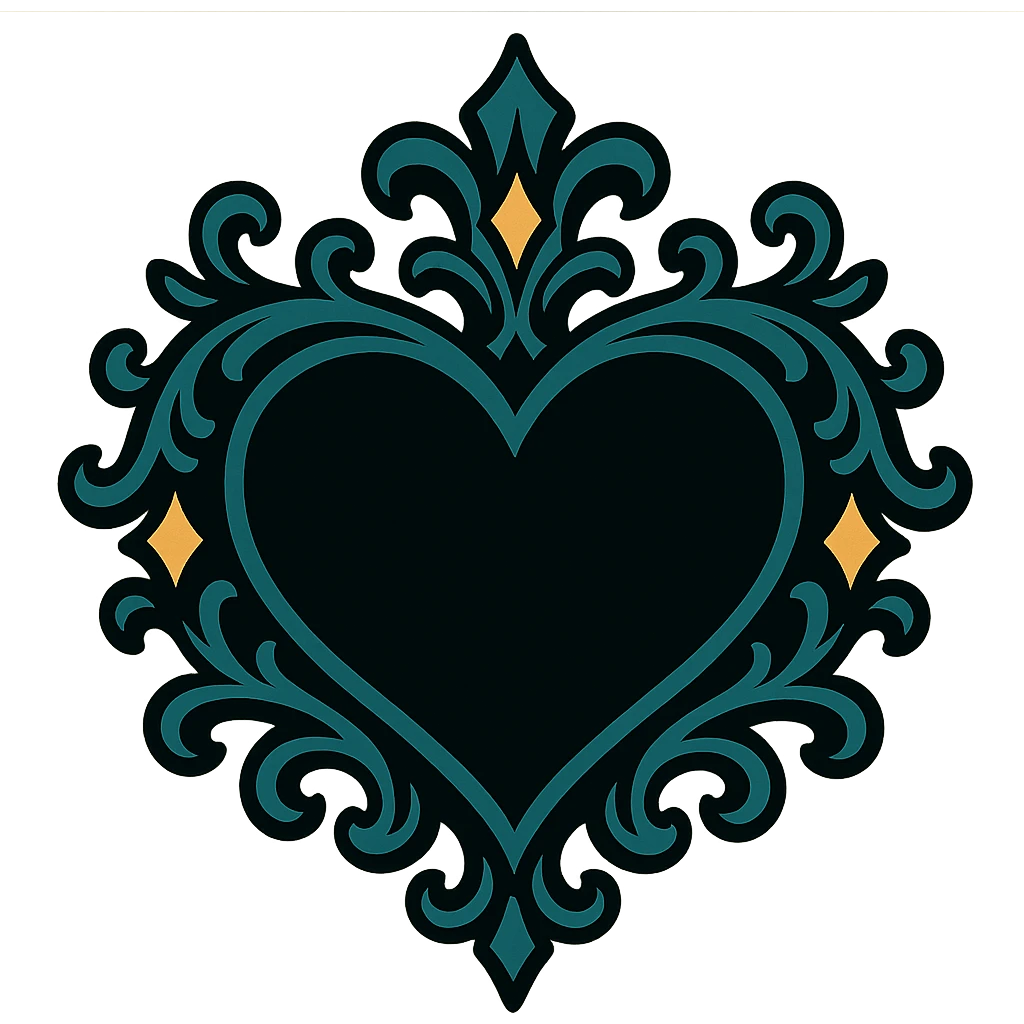 black gothic heart, ornate, dark, elegant, vibrant toon style emoji