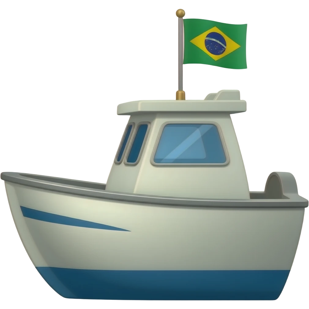 modern boat, used by fishers with a small Brazilian flag on top emoji