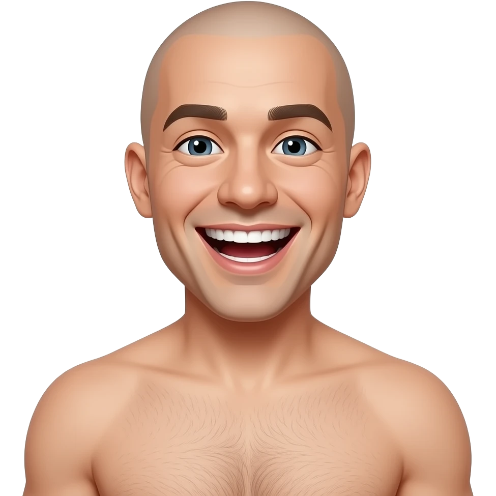 shirtless bald man with big fat nipples laughing emoji