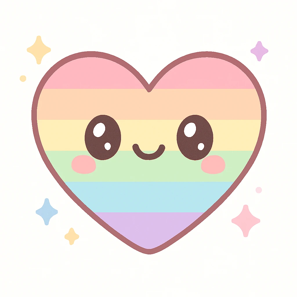 gay pride rainbow heart emoji with cute kawaii face and sparkles emoji