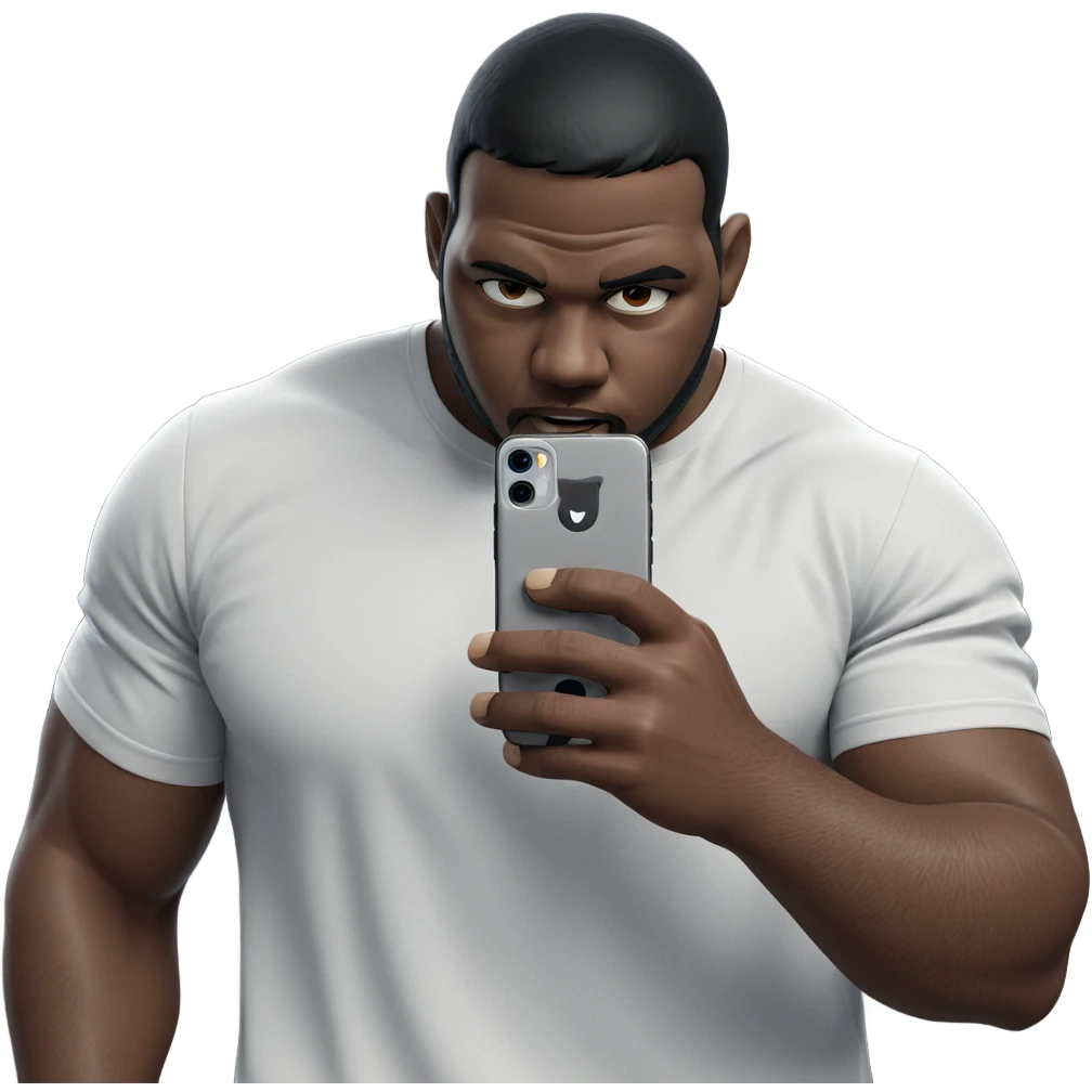 muscular man with phone indoors emoji