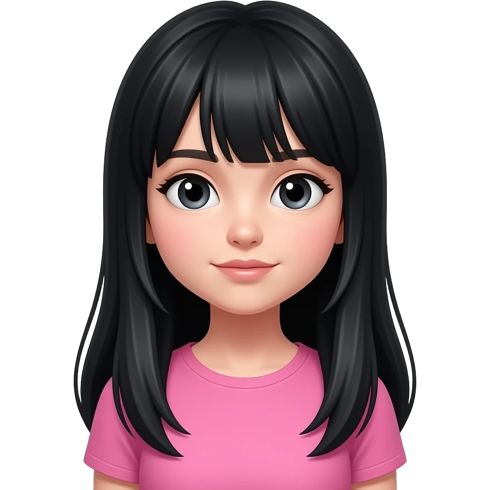 coquete introvert pink girl, with black long hair emoji