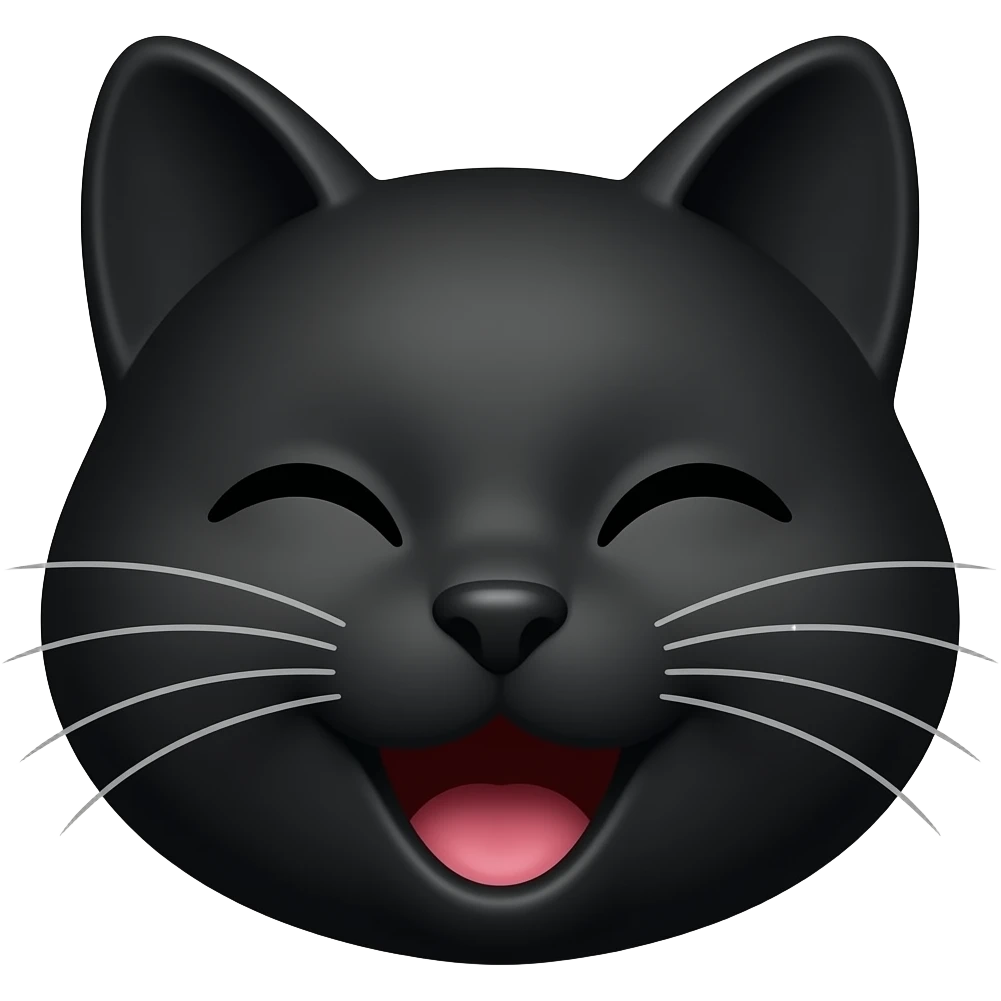 Black cat open mouth smile eyes closed face emoji