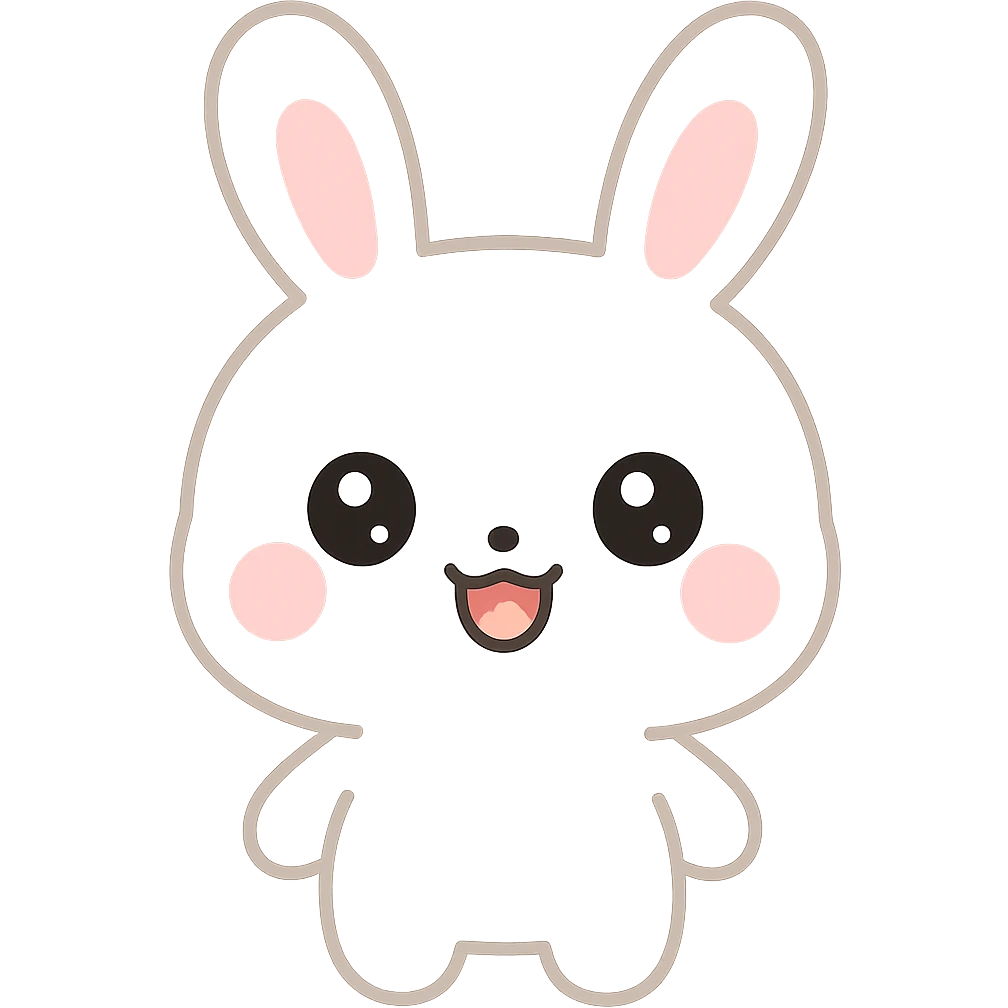 Enhance the bunny by making its fur a pure, bright white color while keeping the kawaii style, pink cheeks, and all other features the same. No background. emoji