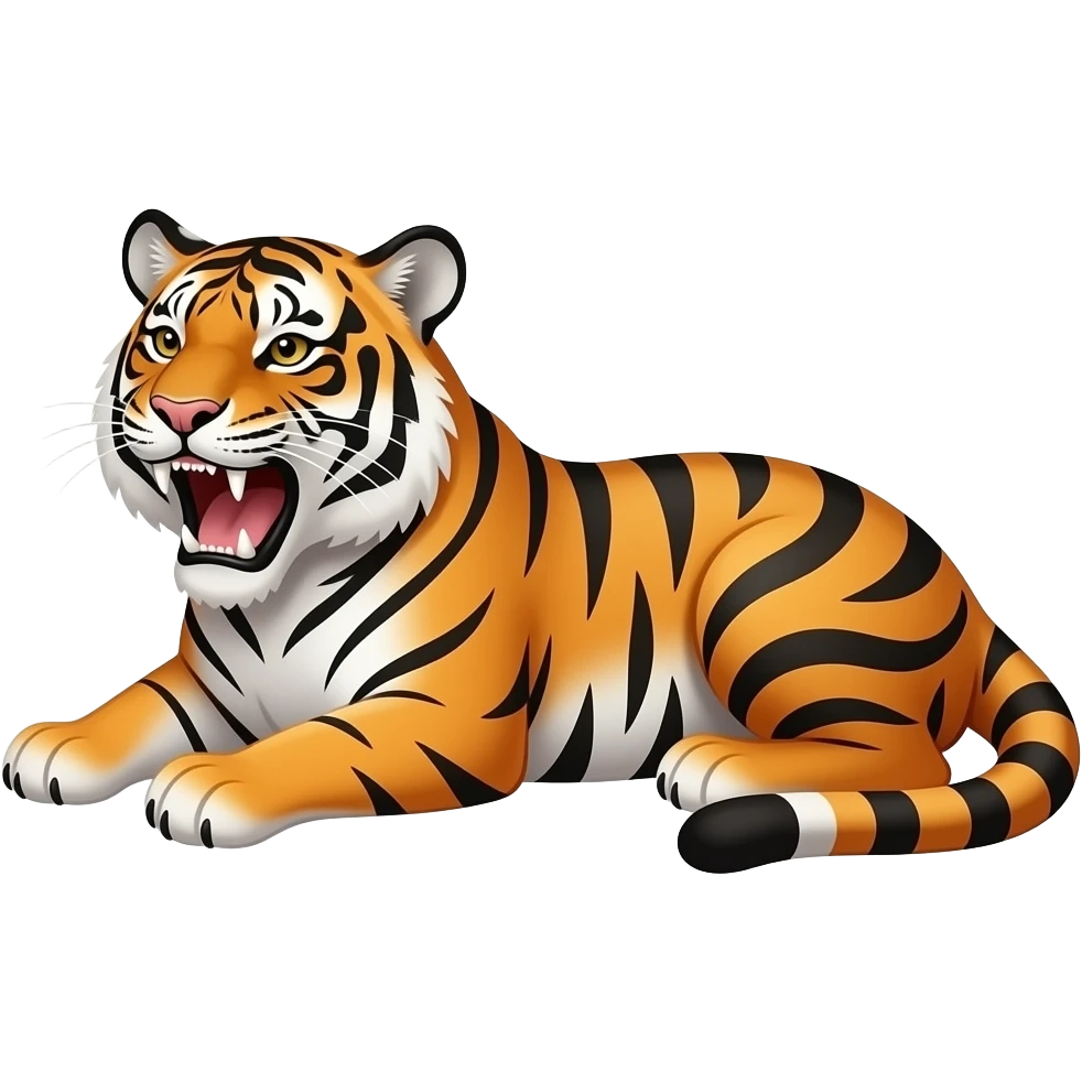 Cartoon tiger lays down and growl emoji