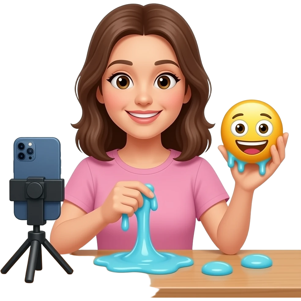 An women is making live about slime the phone is in the table and she gets 10,000 likes and coments and she is playing with taba squishy emoji emoji