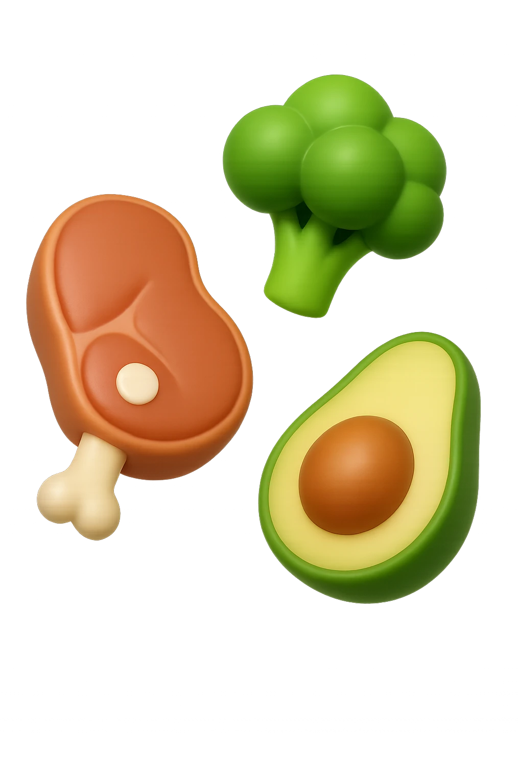 EMOJI STILE IPHONE 3D DI proteine, fibre, grassi sani che fluttuano in aria, iperrealistico 4k emoji