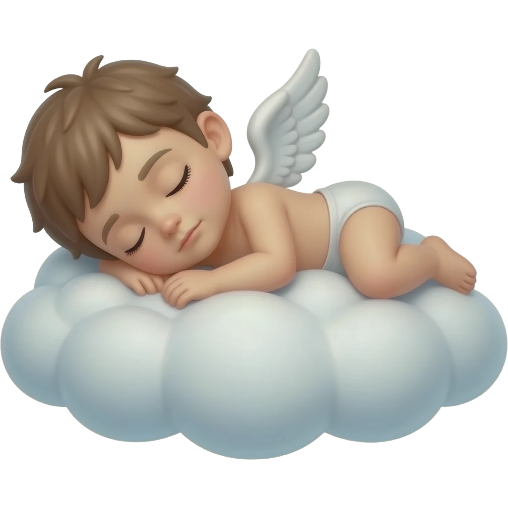 Realistic Photo of pale cupid asleep lying on a cloud. Only face emoji